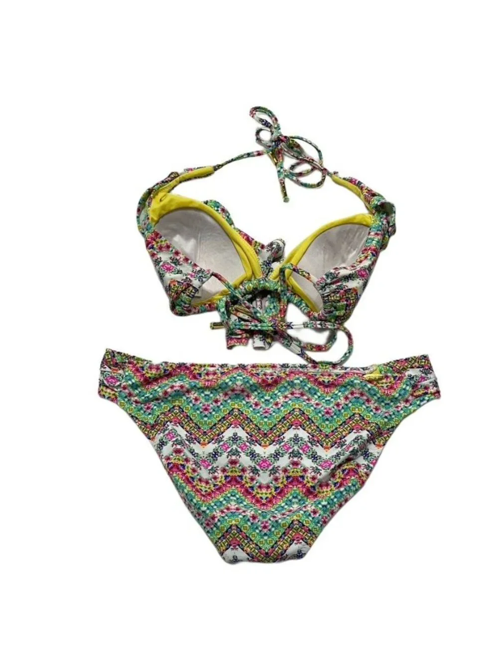 Jessica Simpson Ruffle Halter Bikini Set With Chevron & Floral Print XL